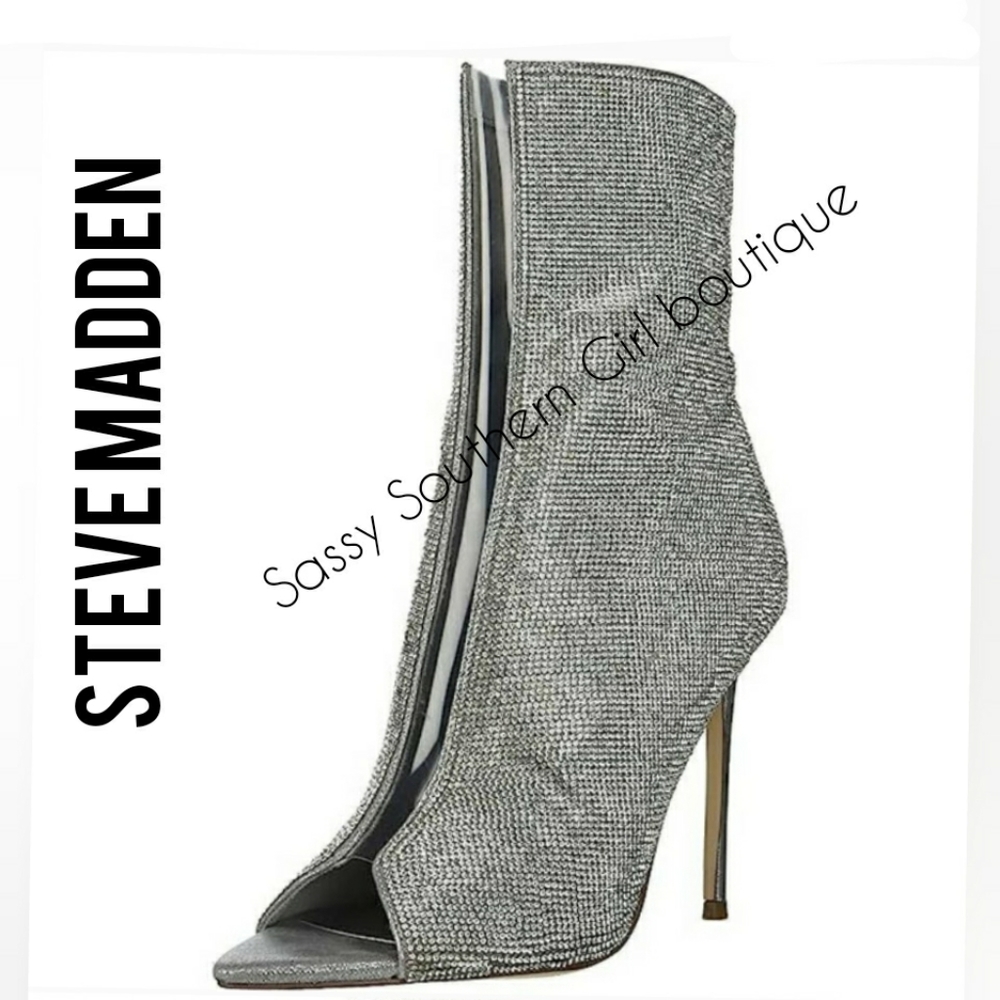 🆕⭐ Steve Madden Crystal rhinestone peep toe booties - Picture 7 of 13